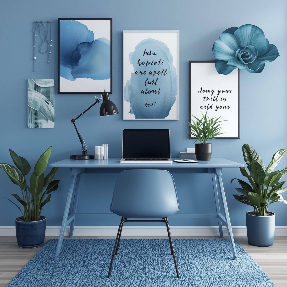 Fokuseret stemningstavle til hjemmekontor med blå toner