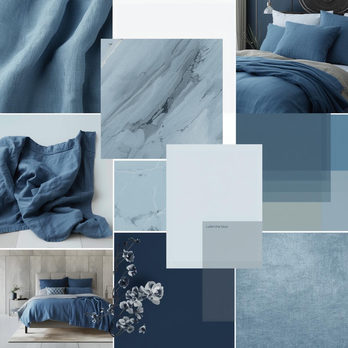 Stemningstavle med blå toner til soveværelser