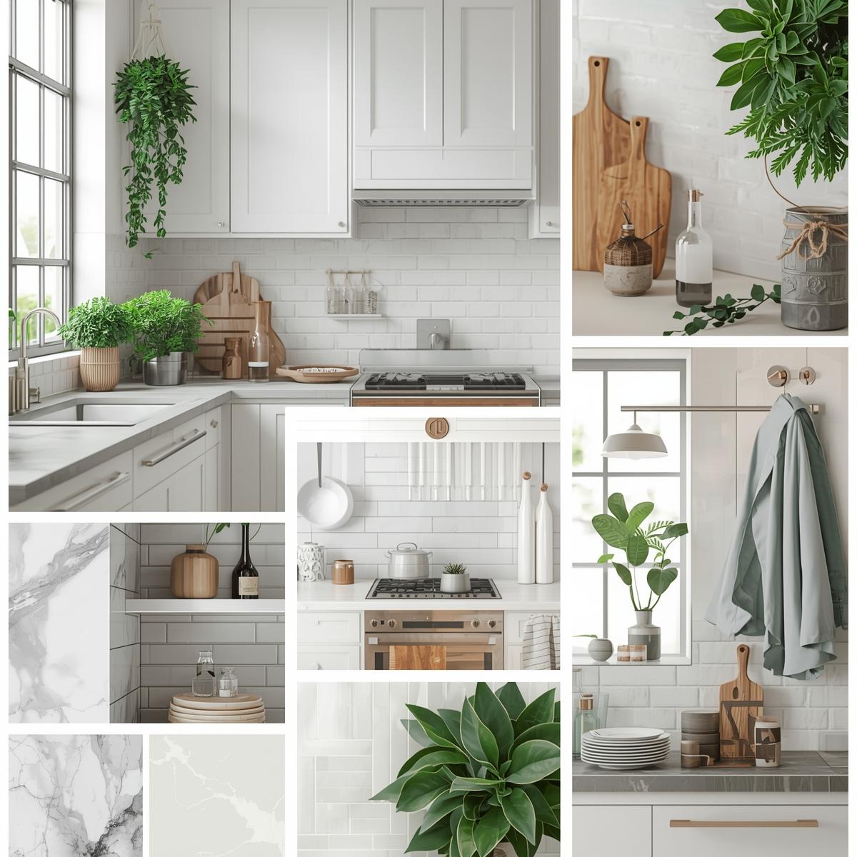 Frisk stemningstavle til køkken med hvid og grønne accenter